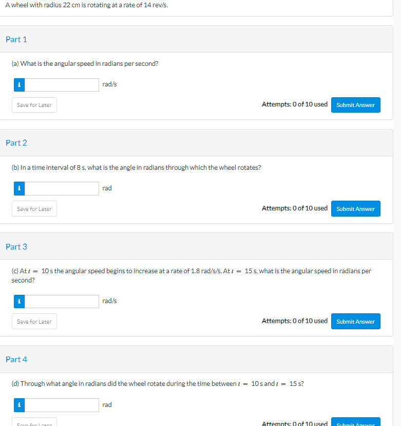  A wheel with radius 22 cm is rotating at a rate