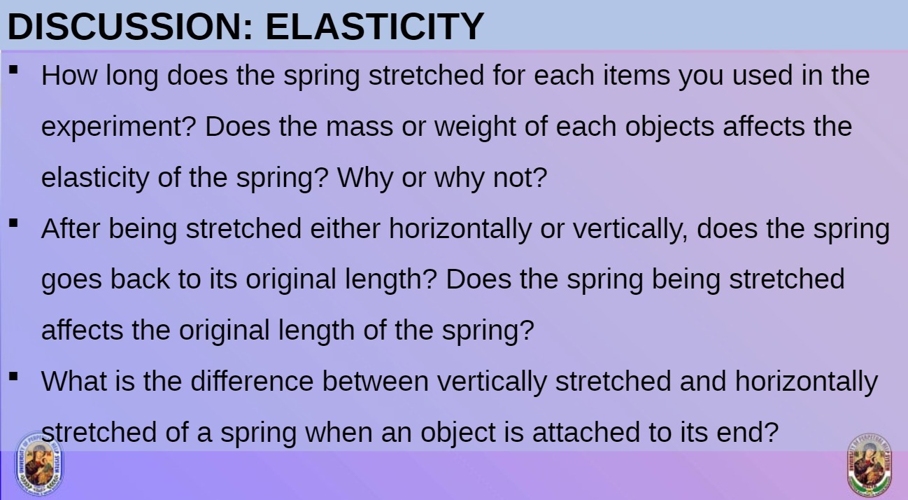 DISCUSSION: ELASTICITY How long does the spring stretched for each items