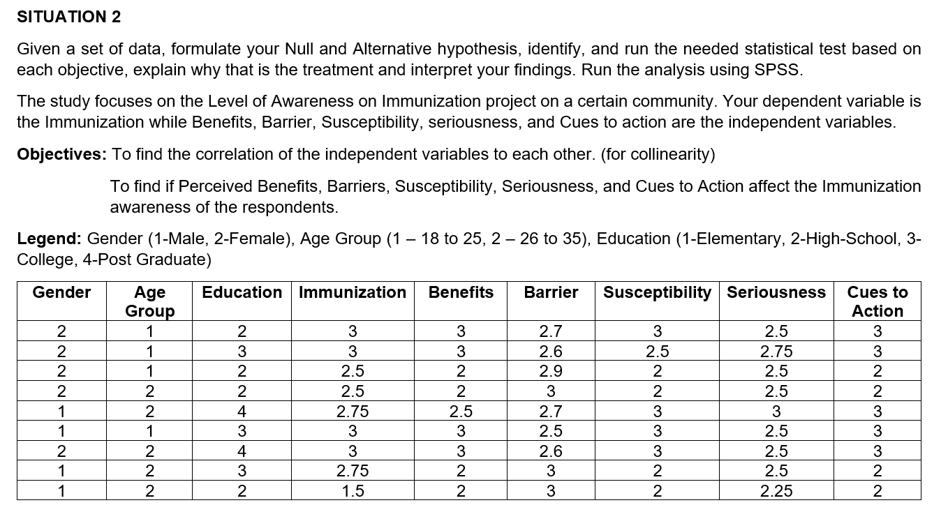 Alternative hypothesis, identify, and run the needed statistical test based on each