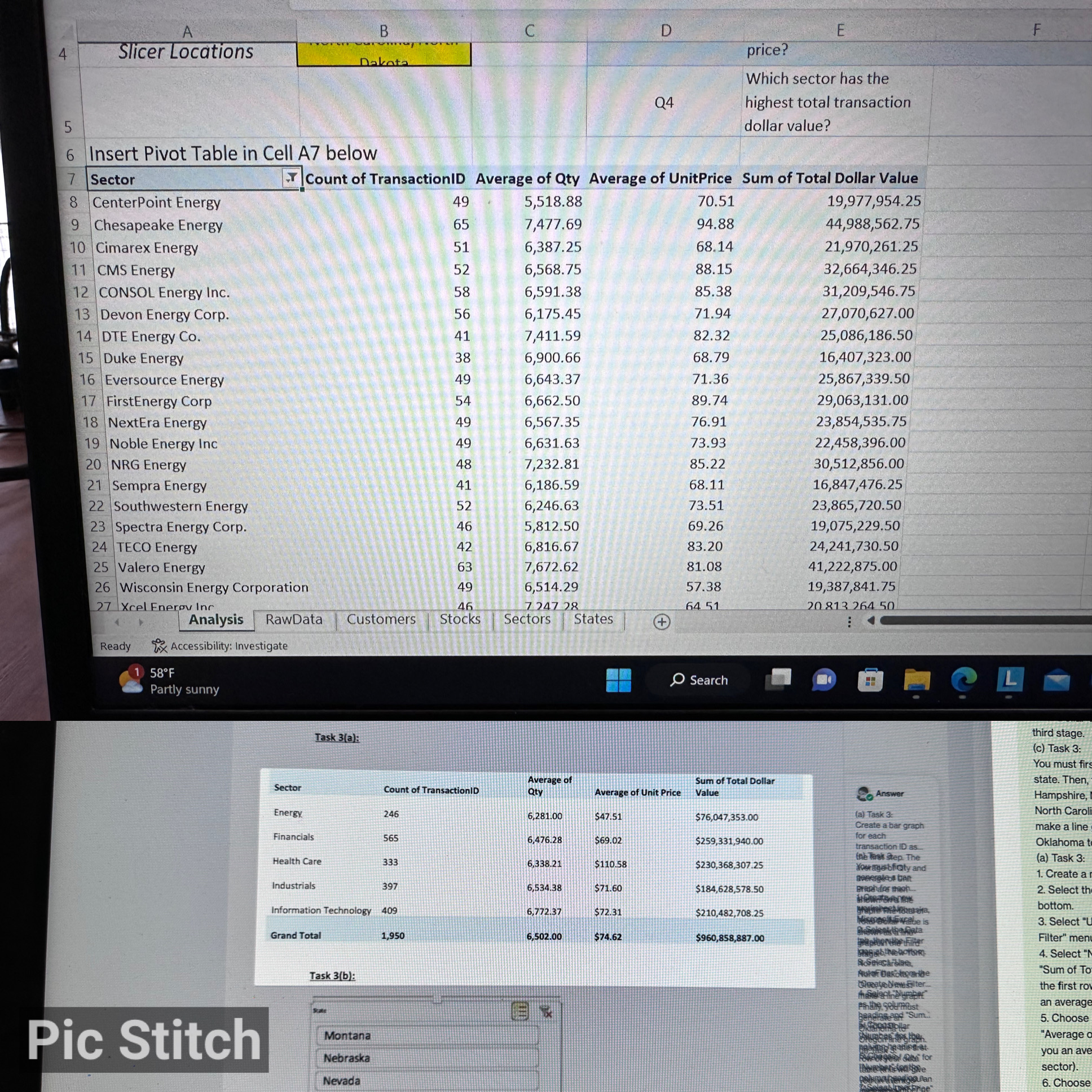 On a pivot table, I have to look at data and just