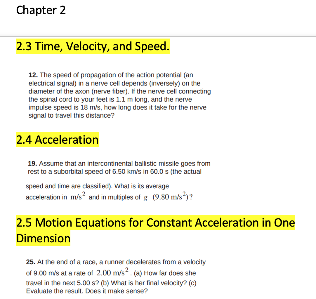  Chapter 2 2.3 Time, Velocity, and Speed. 12. The speed of