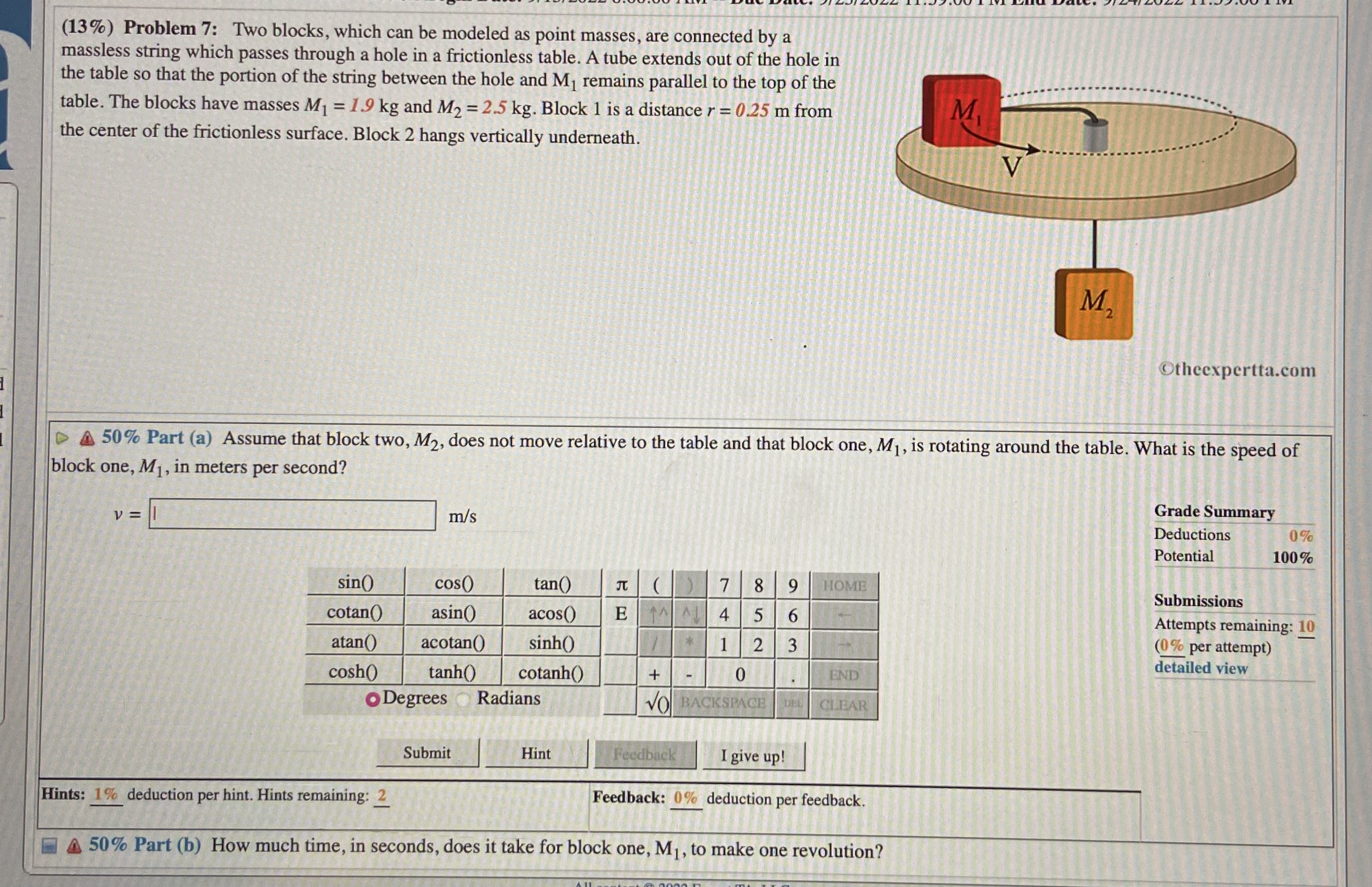  (13%) Problem 7: Two blocks, which can be modeled as point