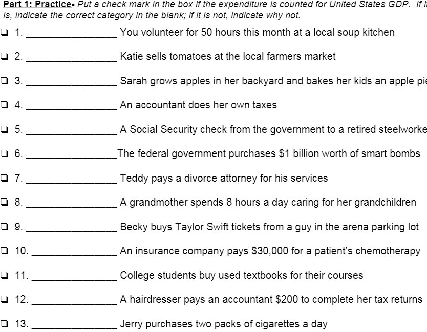  Part 1: Practice- Put a check mark in the box if
