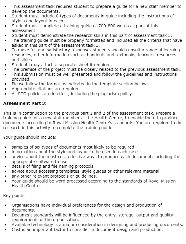 This assessment task requires student to prepare a guide for a