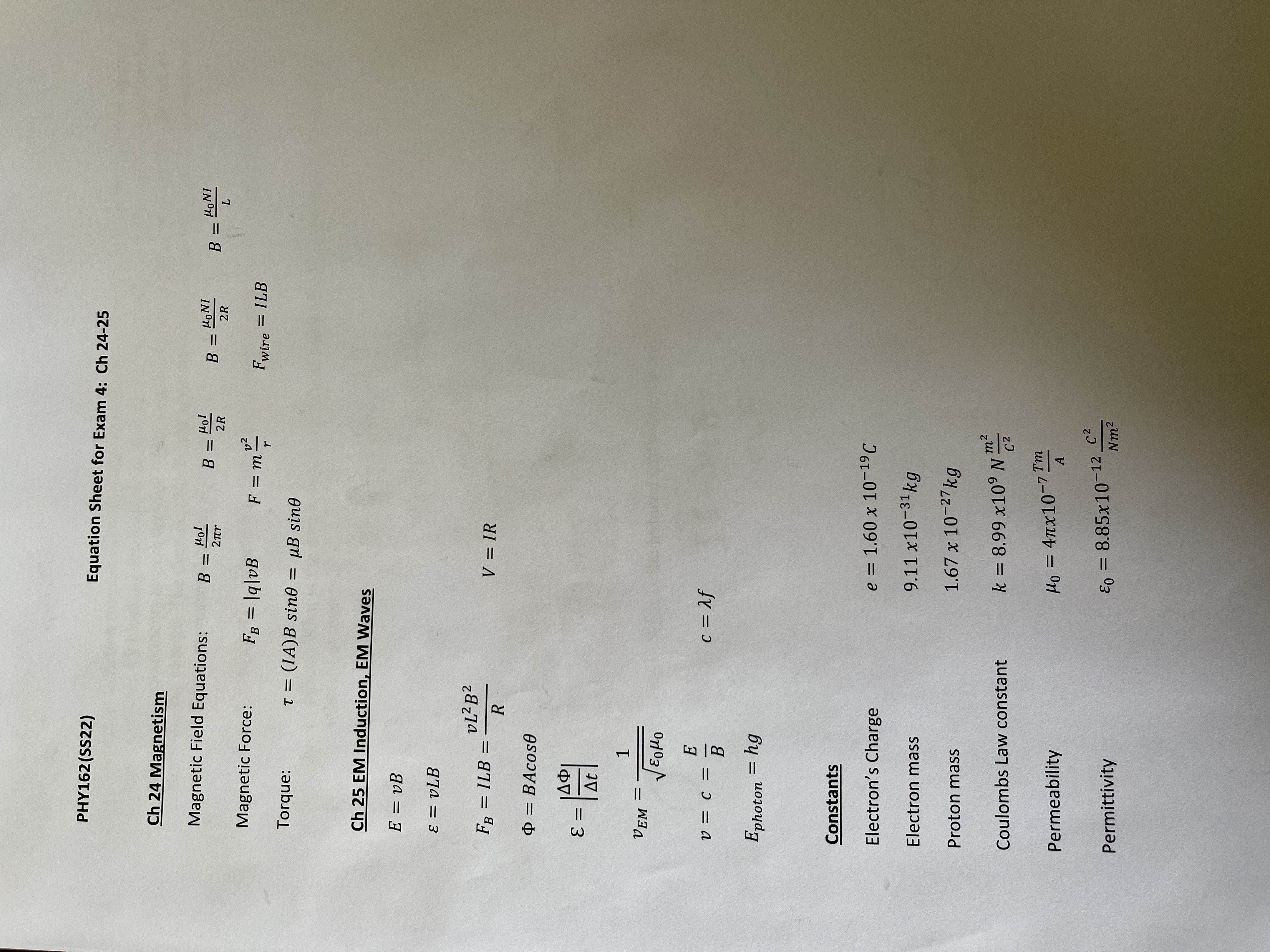  \fPHY 162 A/B Spring 2022 Exam 4 - Ch 24-25 (14th