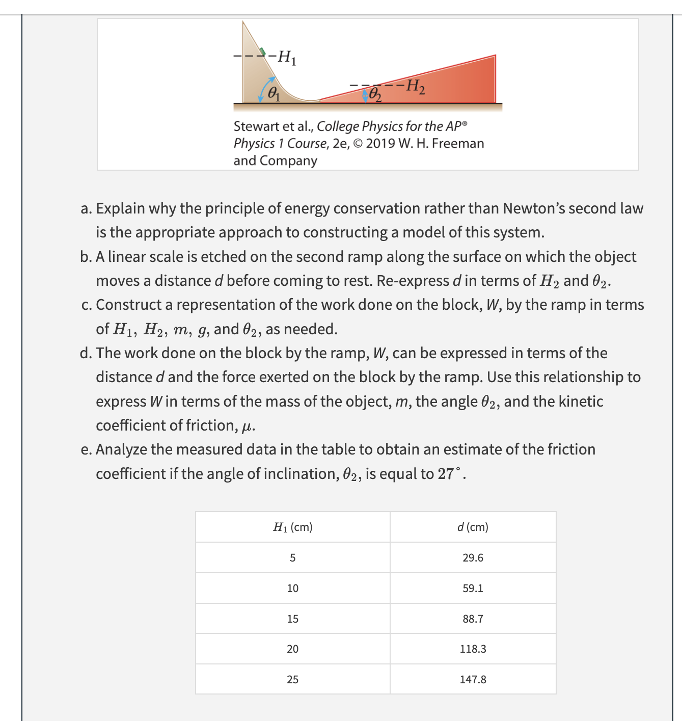 a ramp of negligible friction with an angle of inclination 61 from