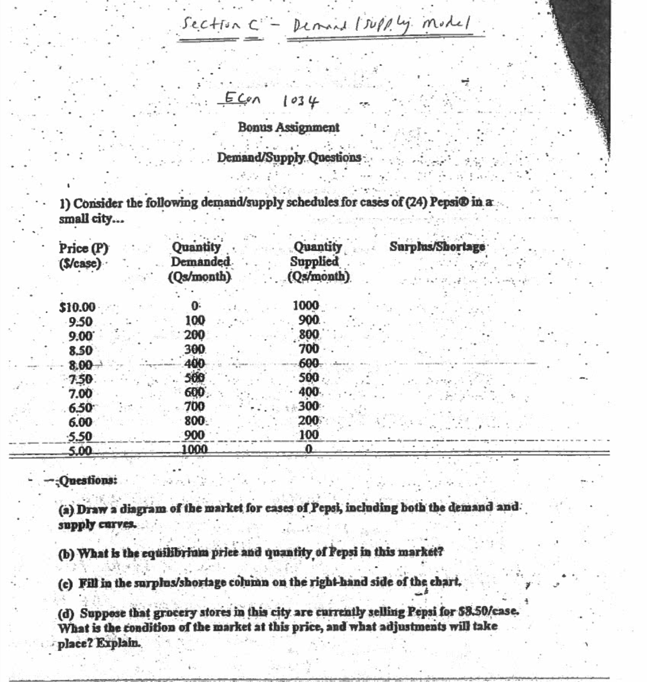 Could you please help me? Section ("- Demand / supply model Econ