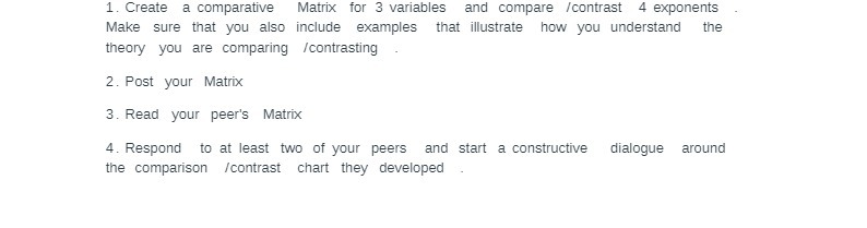  1. Create a comparative Matrix for 3 variables and compare /contrast