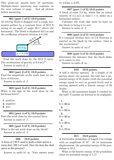  This print out should have 19 questions. be within + 3.0%