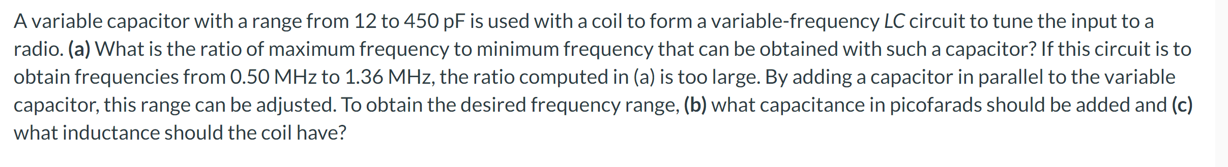 1. A variable capacitor with a range from 12 to 450 pF