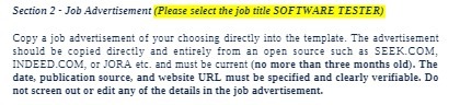  Section 2 - Job Advertisement (Please select the job title SOFTWARE