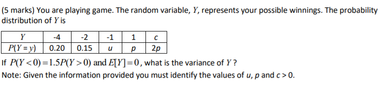  (5 marks) You are playing game. The random variable, Y, represents