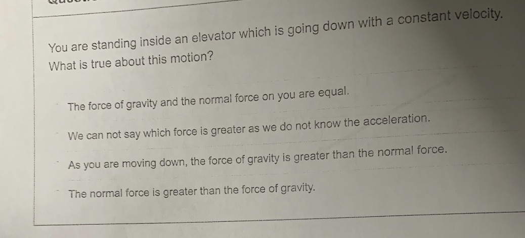  You are standing inside an elevator which is going down with