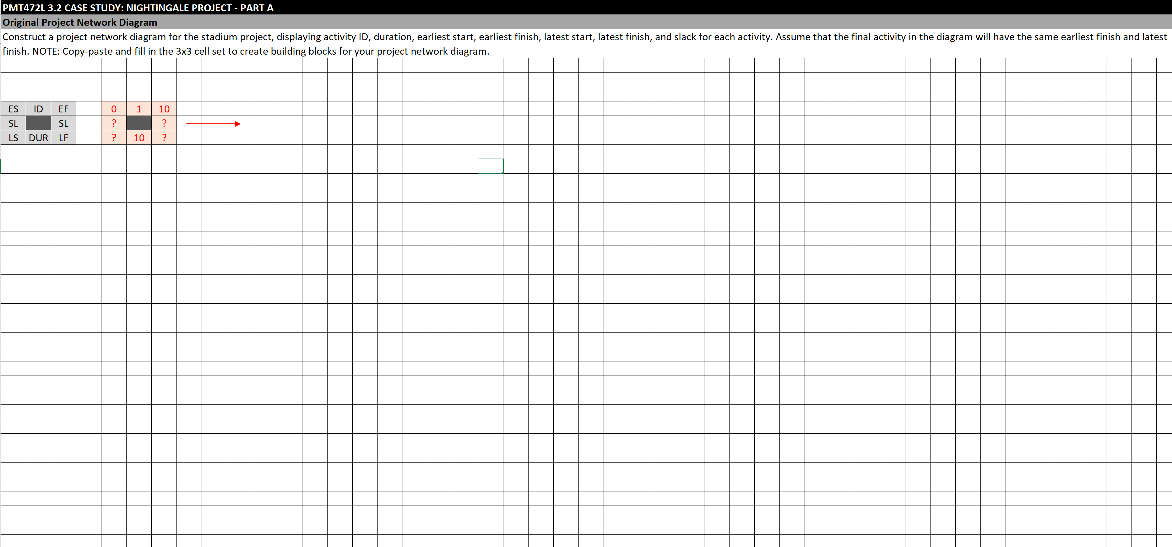  Construct a project network diagram for the stadium project, displaying activity