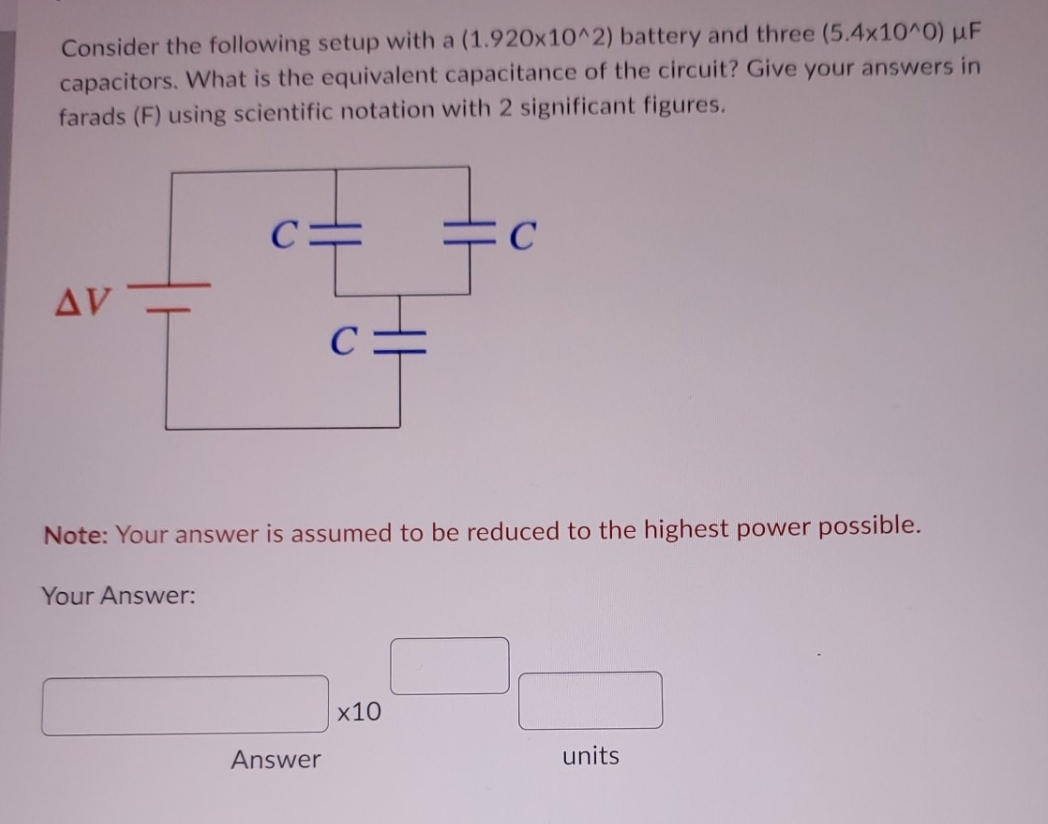 advanced physics problem Consider the following setup with a (1.920x10^2) battery and
