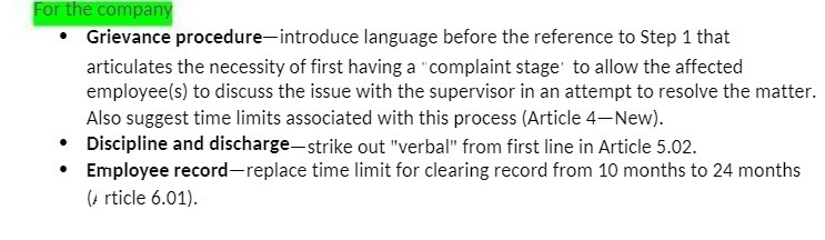 For the company: ' Grievance procedureintroduce language before the reference to