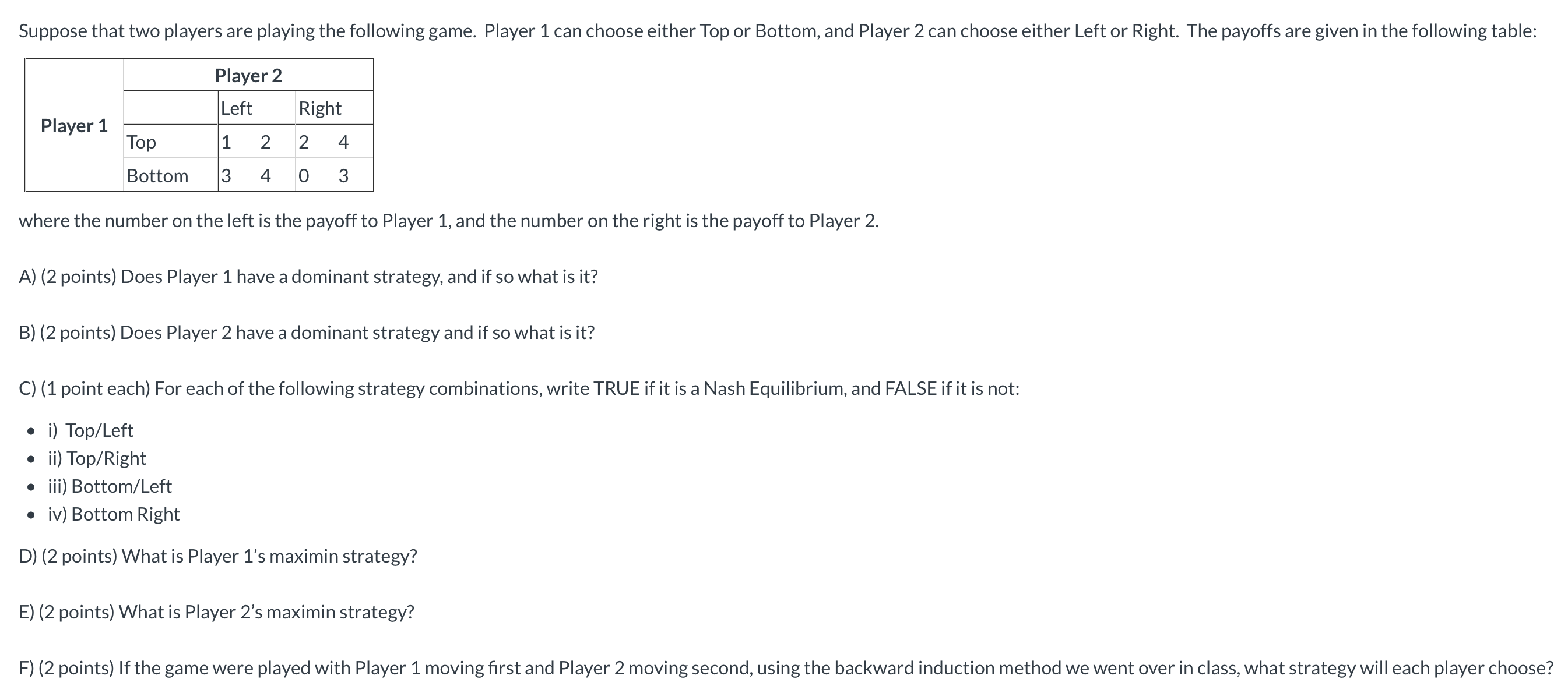 Help me solve this game theory question Suppose that two players are