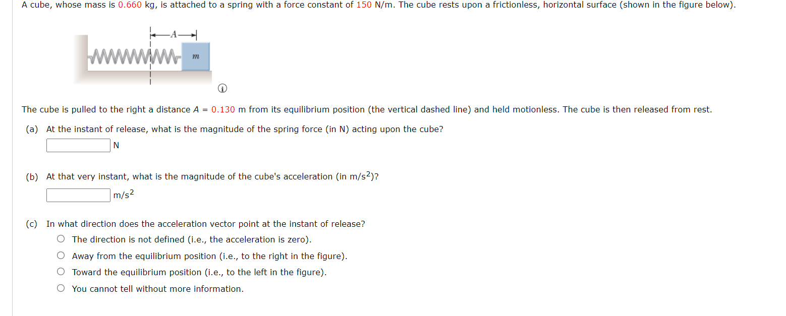  A cube, whose mass is 0.660 kg, is attached to a