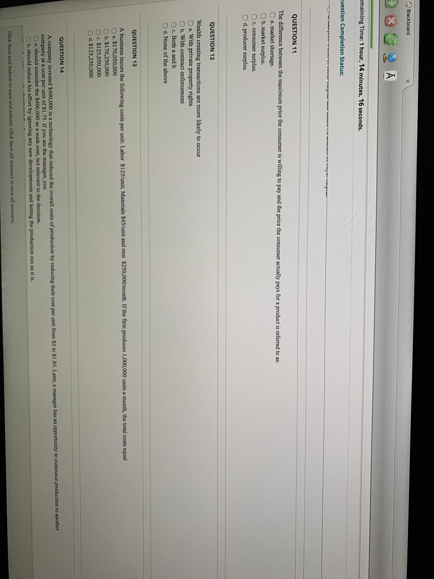 I need help Please woth questions 11-13:) Blackboard maining Time: 1 hour,