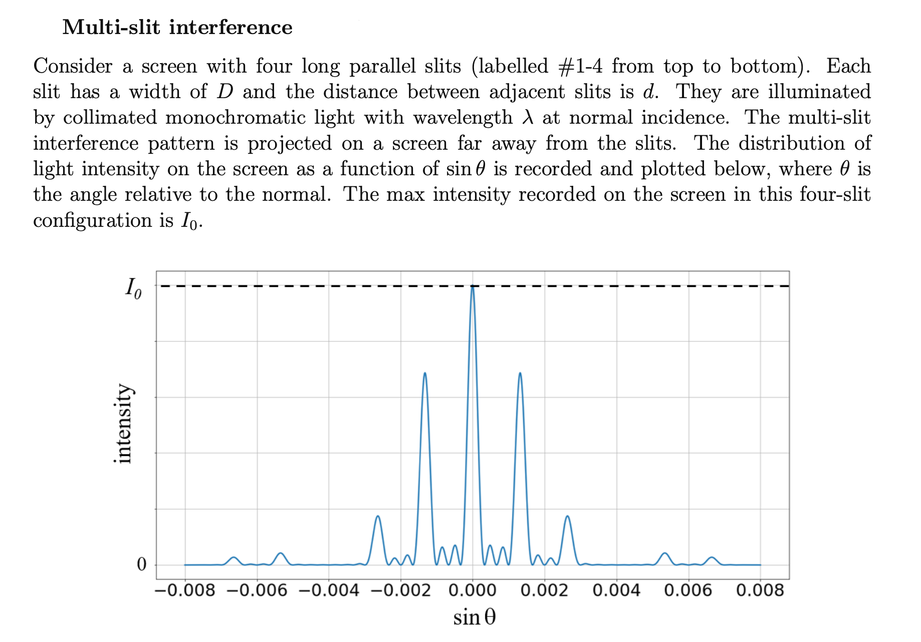 Please answer in detail with all steps and calculations. Multi-slit interference Consider