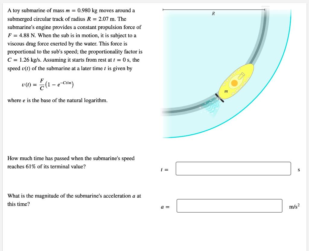 PLEASE I NEED HELP WITH QUESTION ASAP!!! A toy submarine of mass