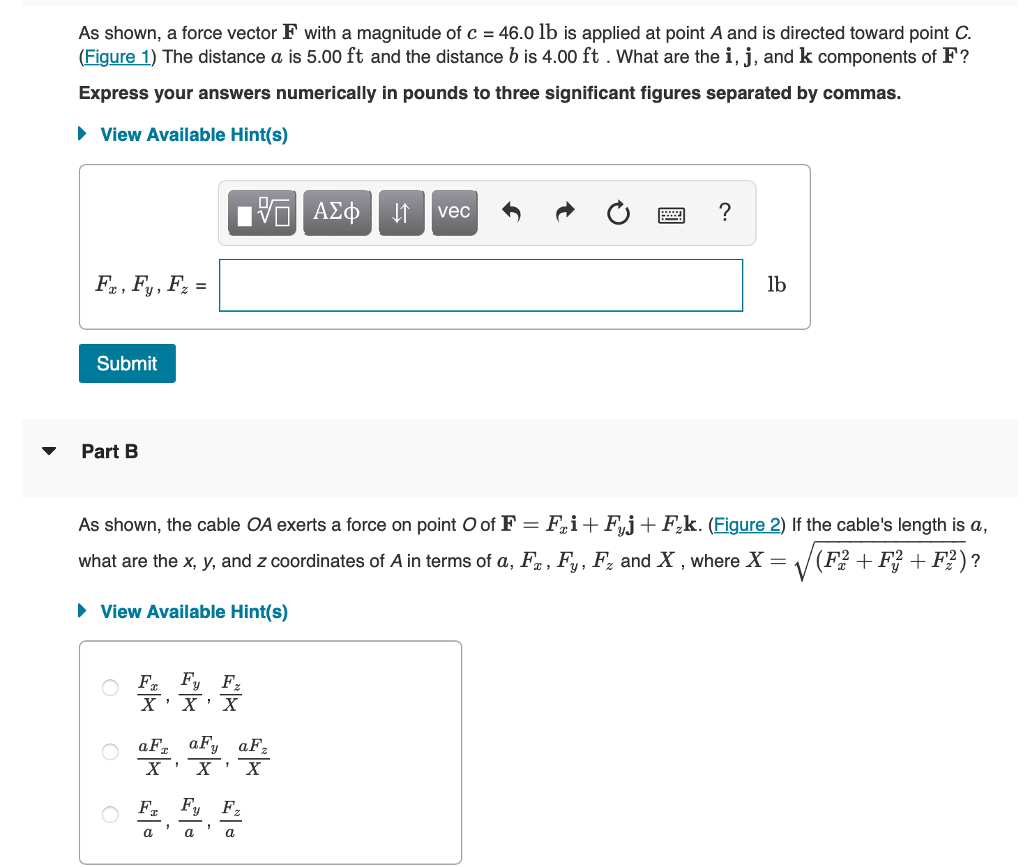 Just the first part please! As shown. a force vector F with