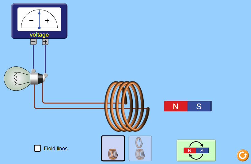 ProcedureHere is a link to the simulation:https://phet.colorado.edu/sims/html/faradays-law/latest/faradays-law_en.htmlClick reset buttonYour simulation/screen should look