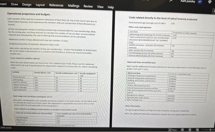 Required : Costs/ expenses buget calculation Operational projections and budgets thopri. Costs