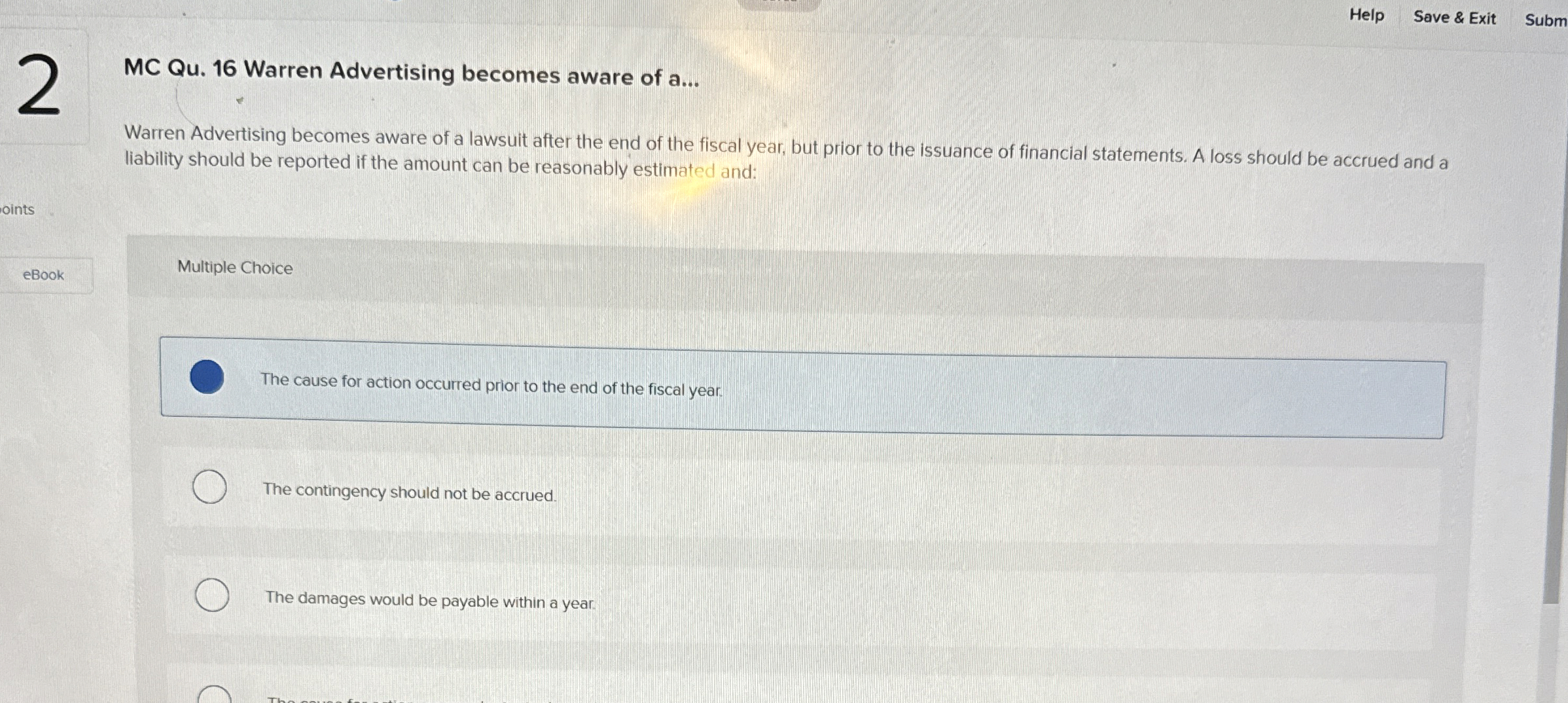  Help Save & Exit Subm MC Qu.16 Warren Advertising becomes aware