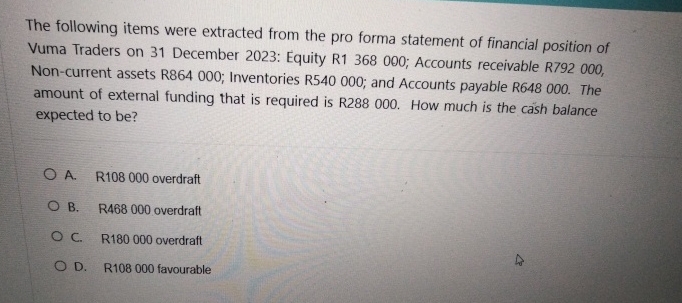  The following items were extracted from the pro forma statement of