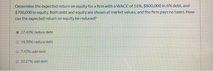  Determine the expected return on equity for a firm with a