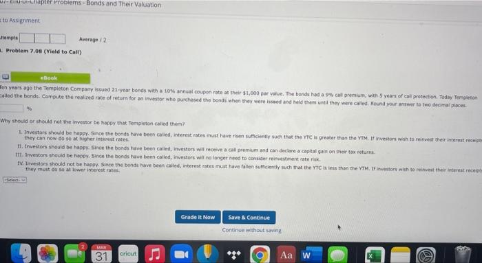  vieur-chapter Problems - Bonds and Their Valuation to Assignment ttempts Average/2