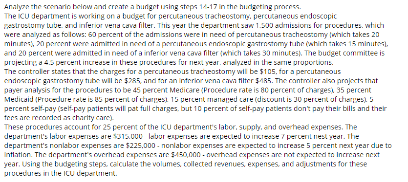 Analyze the scenario below and create a budget using steps 14-17