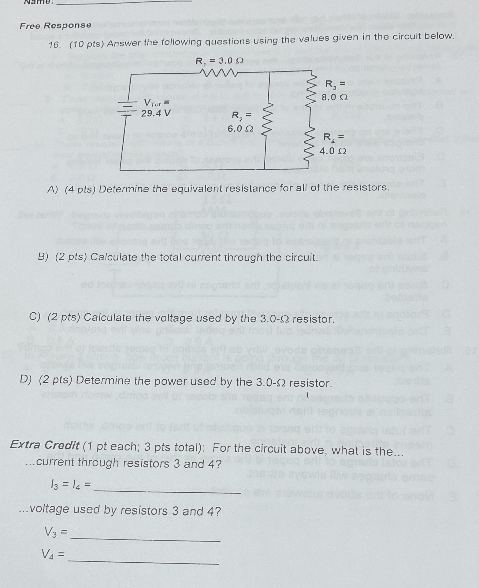  Free Response 16. (10 pts) Answer the following questions using the
