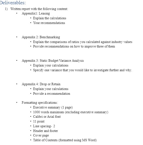  Deliverables: 1} Written report with the following content: ' Appendixl: Leasing