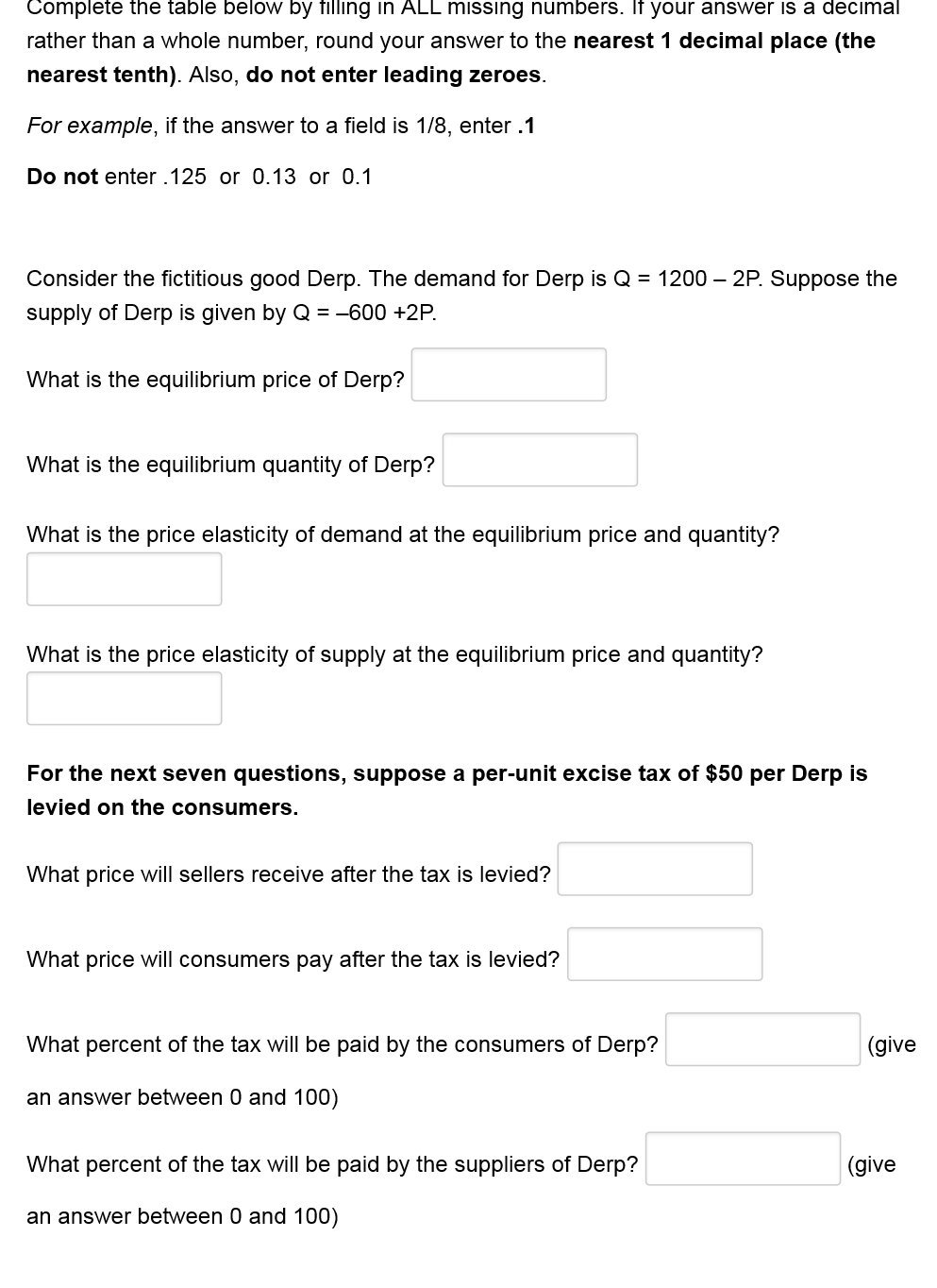 Complete the table below by filling in ALL missing numbers. If