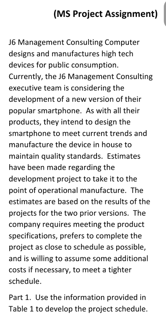 ms project management (MS Project Assignment) J6 Management Consulting Computer designs and