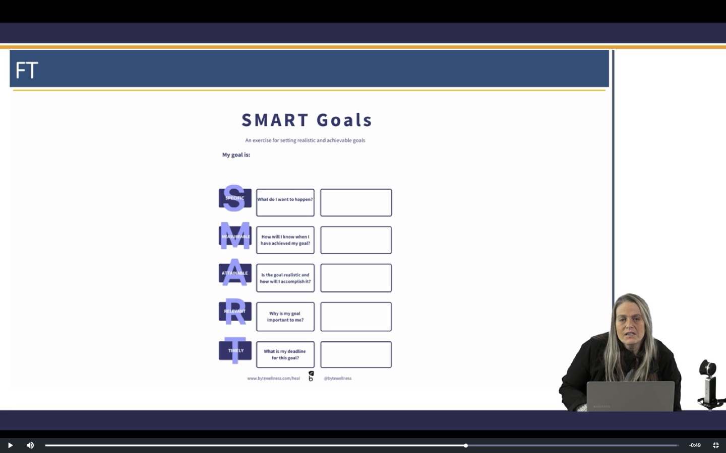 M MEASURABLE Your goal is quantifiable to track progress or success. A