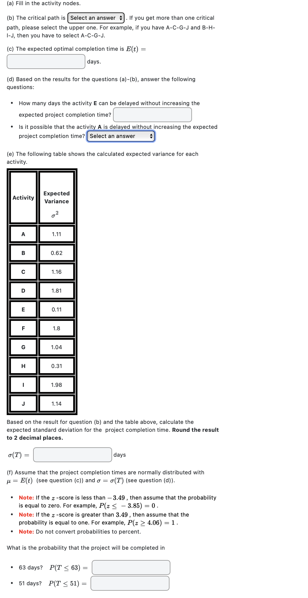 (a) Fill in the activity nodes. (b) The critical path is