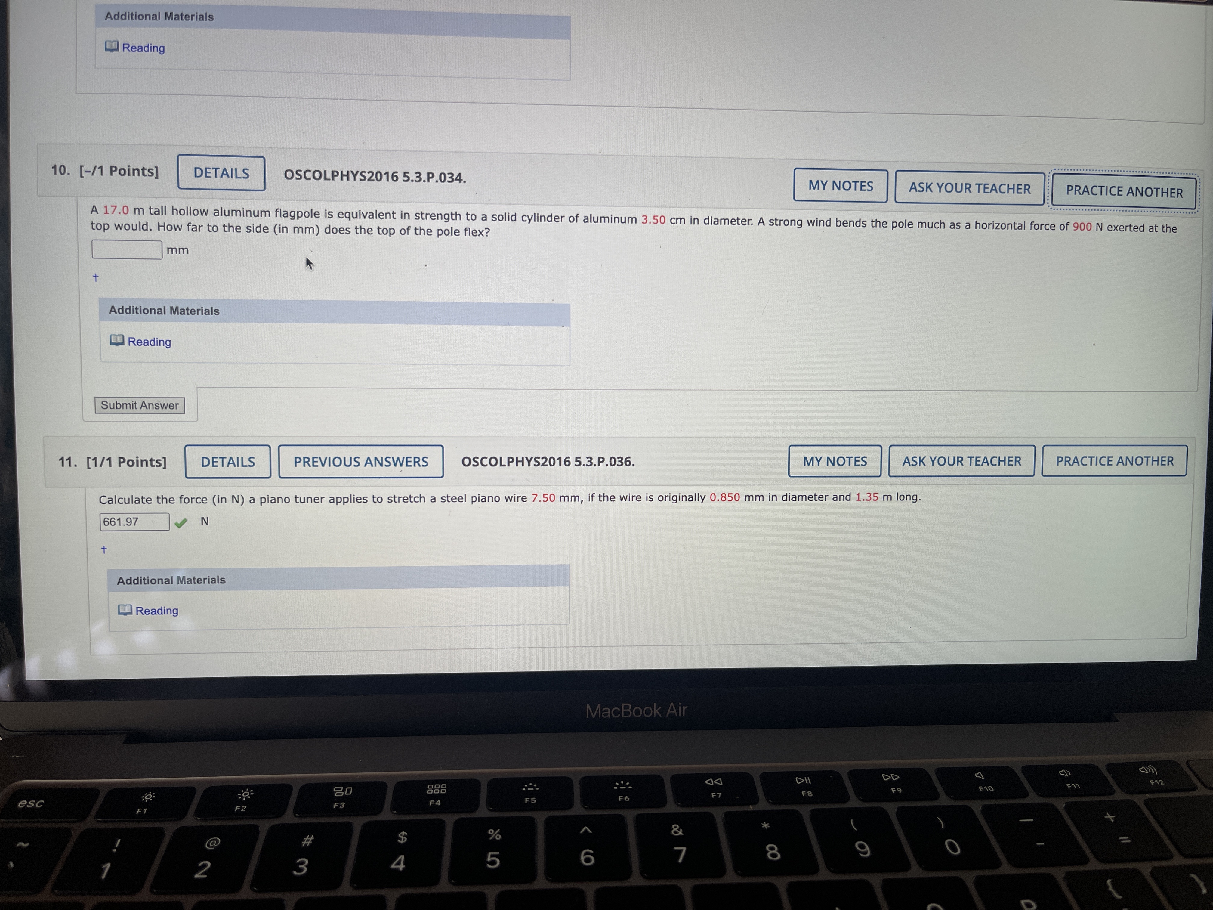  Additional Materials Reading 10. [-/1 Points] DETAILS OSCOLPHYS2016 5.3.P.034. MY NOTES