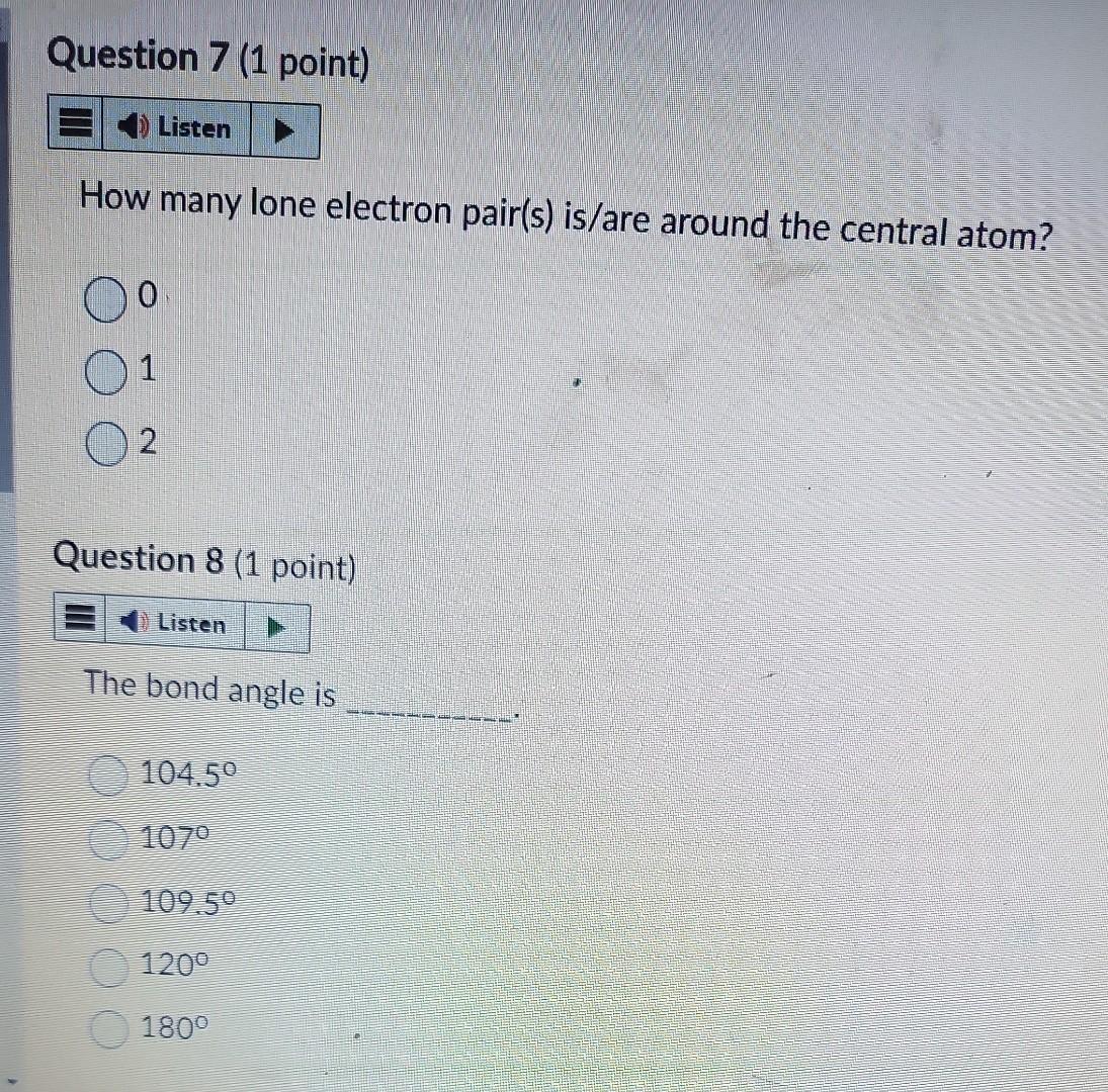 pair geometry of this molecule is linear trigonal planar tetrahedral Question 6