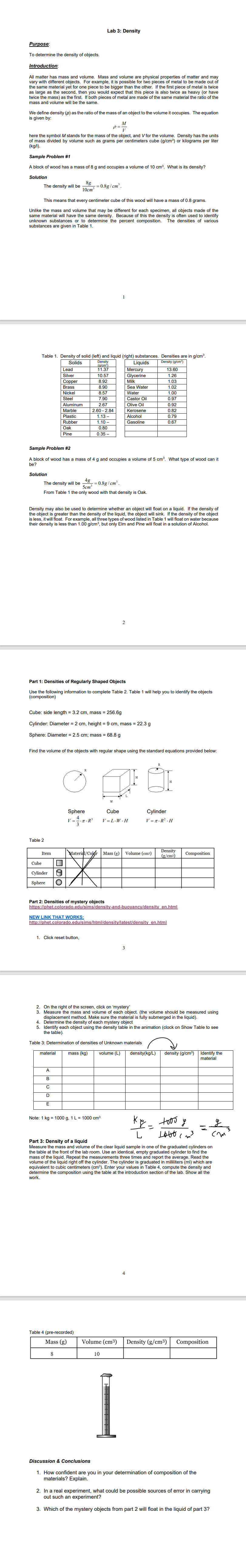  Lab 3: Density Purpose To determine e density of objects. Introduction