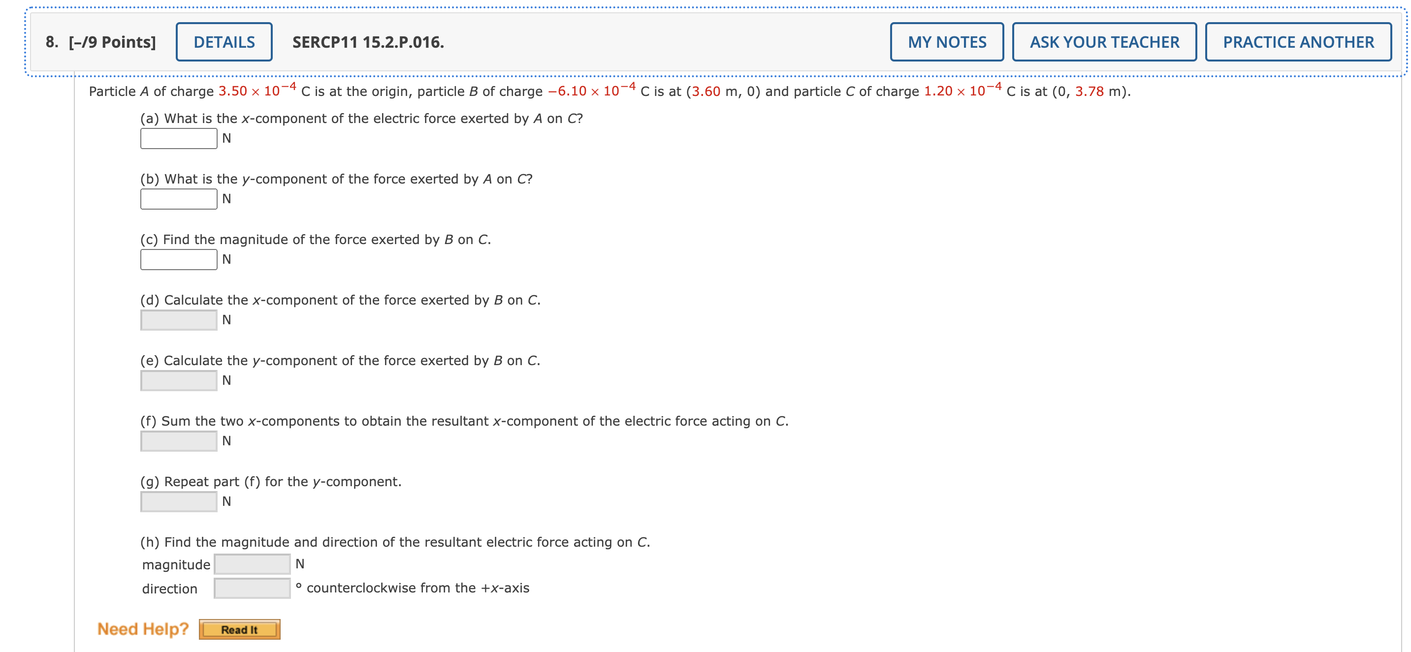  3. [-/9 Points] SERCP11 15.2.P.016. ASK YOUR TEACHER PRACTICE ANOTHER Particle