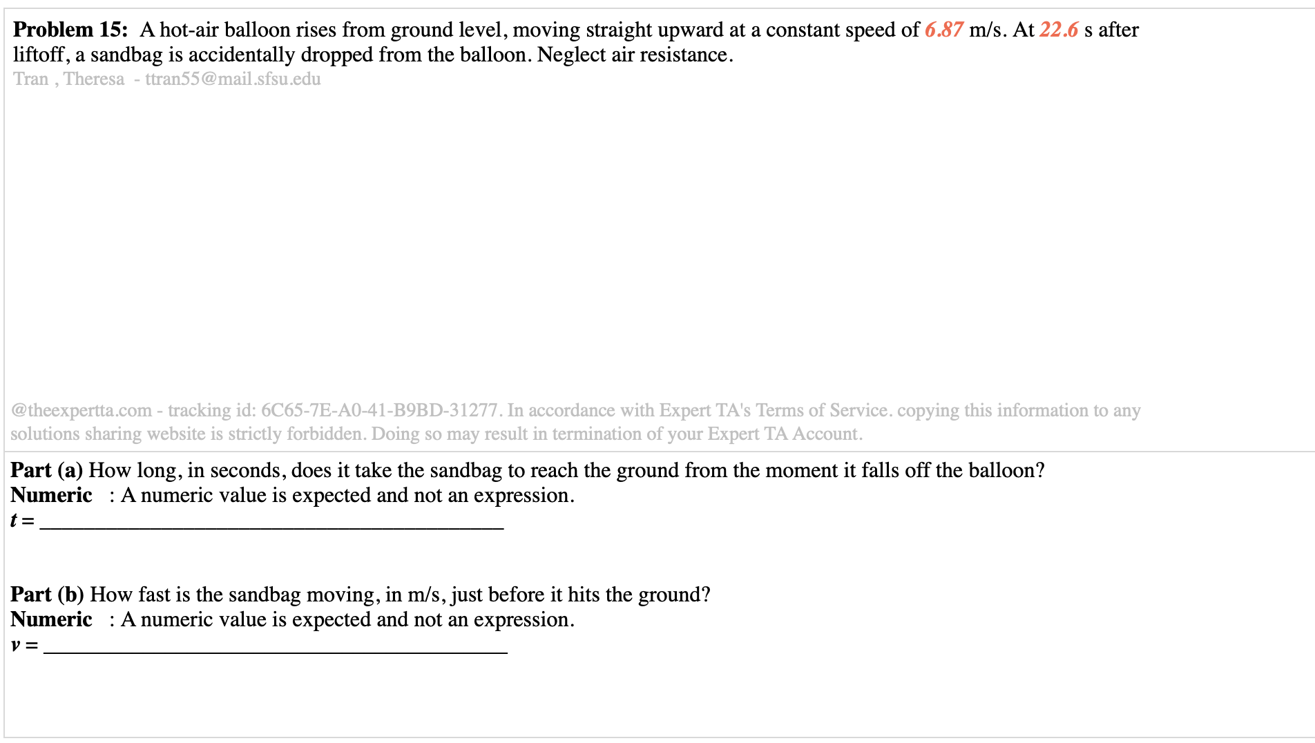  Problem 15: A hot-air balloon rises from ground level, moving straight
