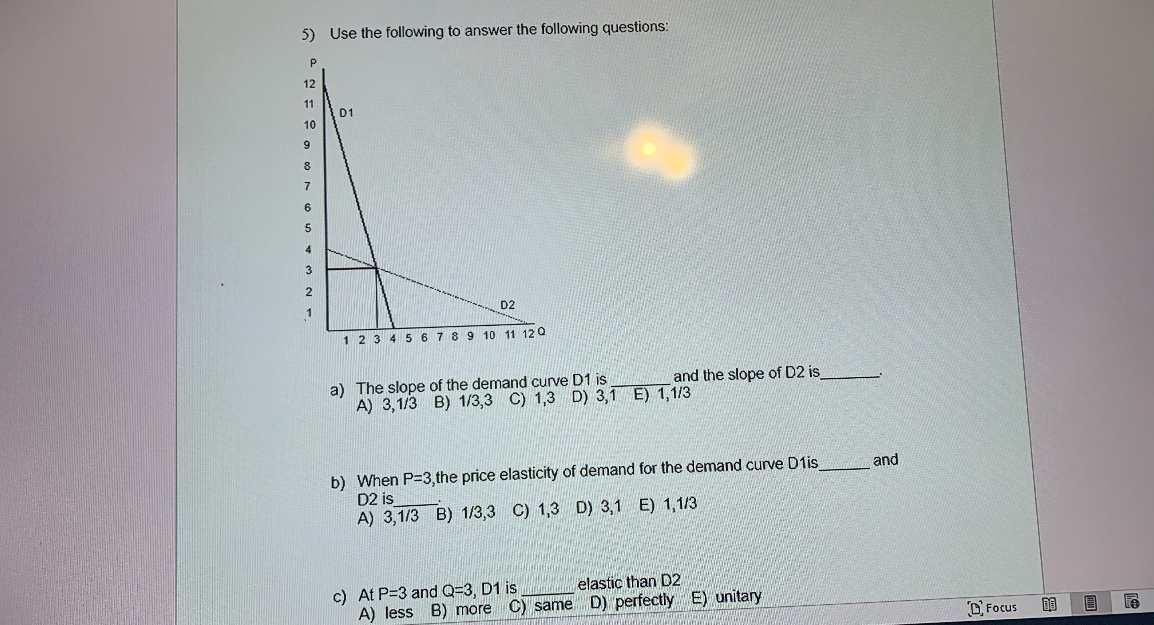 5) Use the following to answer the following questions: 11 10 D1