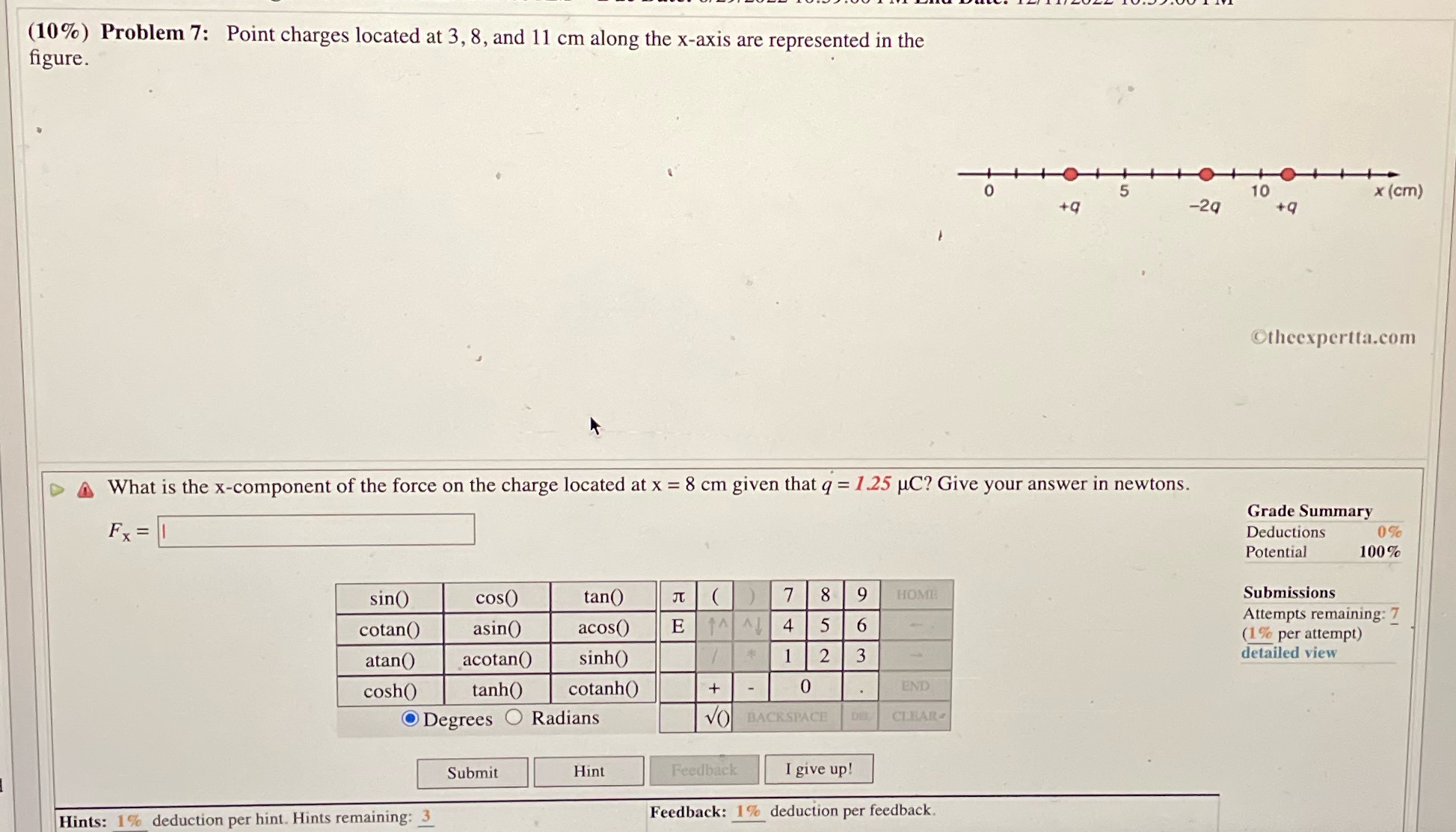 (10%) Problem 7: Point charges located at 3, 8, and 11