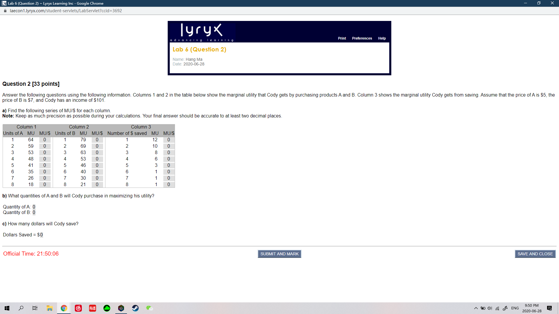  Ly Lab 6 (Question 2) ~ Lyryx Learning Inc - Google