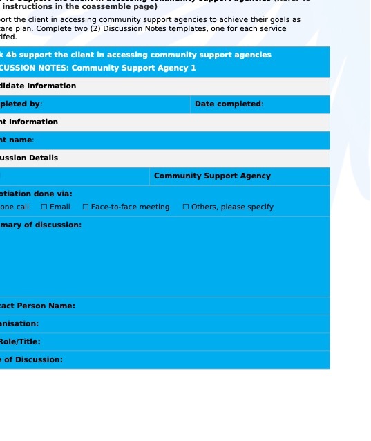 instructions in the coassemble page) ort the client in accessing community