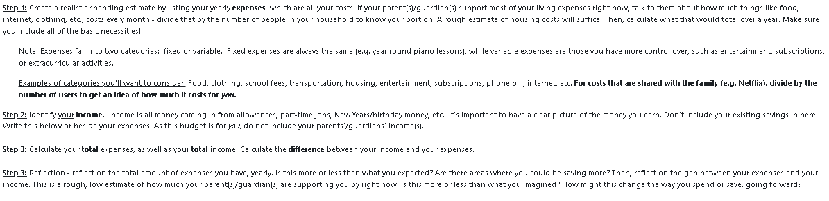 Step 1: Create a realistic spending estimate by listing your yearly
