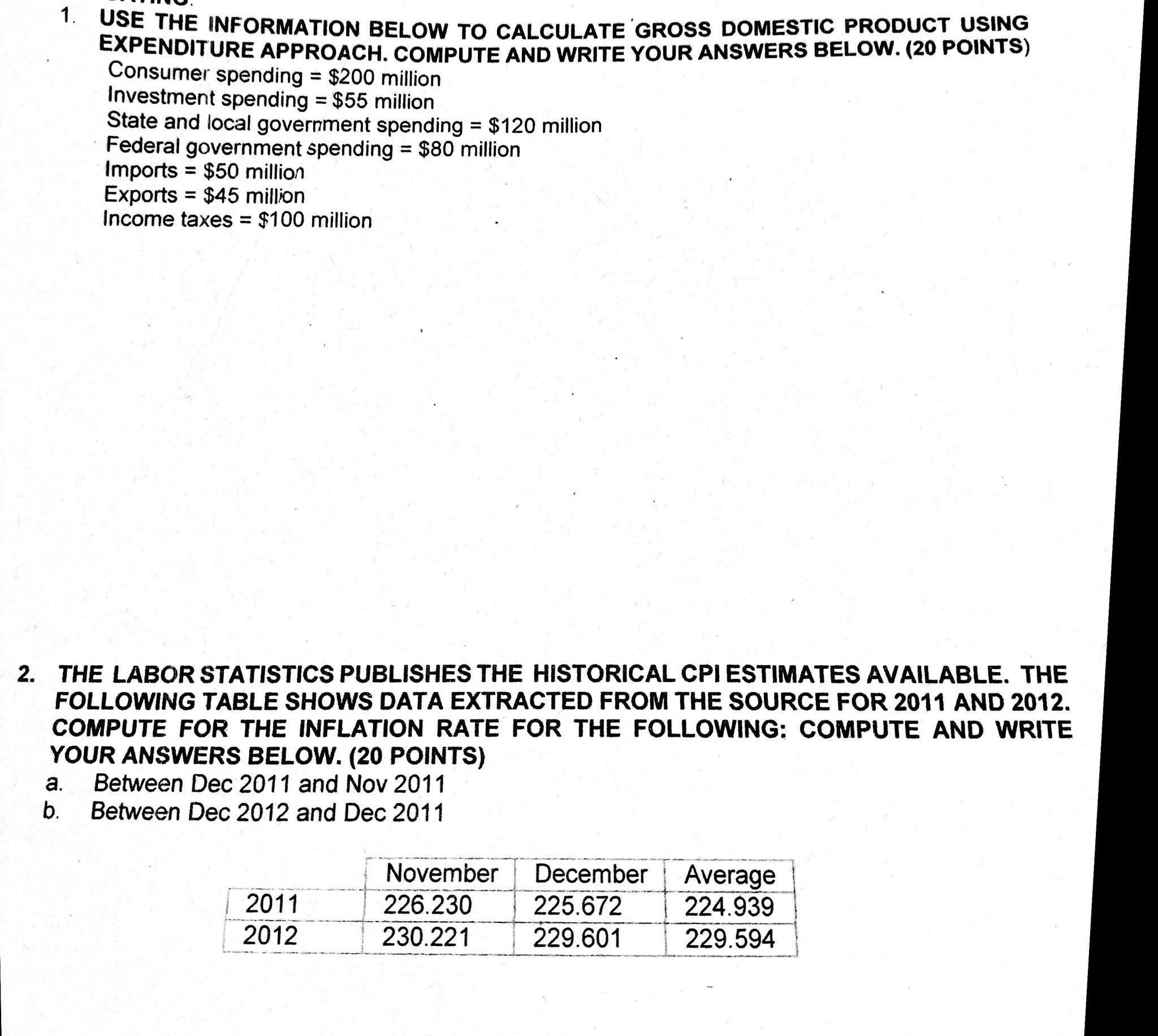 Answer the following question with complete solutions 1. USE THE INFORMATION BELOW